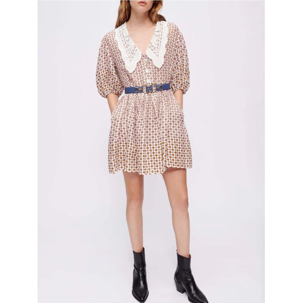MAJE Romelange Linen Dress With Embroidered Collar - Picture 2 of 9
